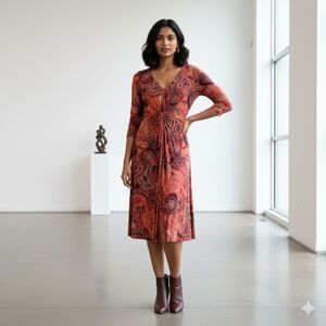 Suzi Chin for Maggy Boutique Red Paisley Midi Dress